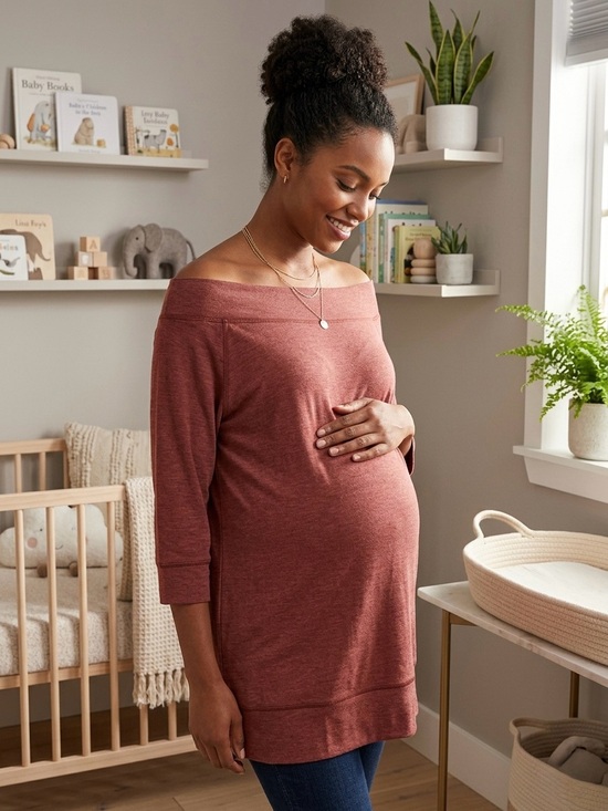 Ginkana Tops - GINKANA Mauve Off The Shoulder Maternity Knit Top Long Sleeve Medium